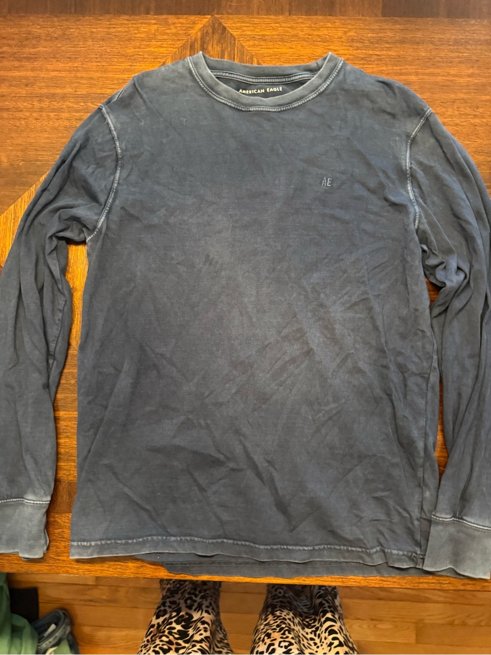 American Eagle Outfitters Men's Long-Sleeve Crewneck Shirt - Slate Blue